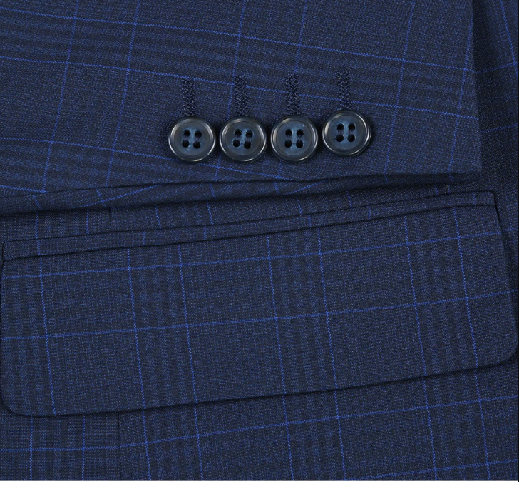 Raphael Marine Blue Windowpane Check Classic Fit Two Button Suit