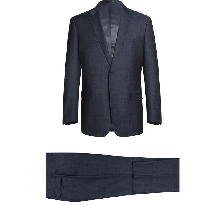 Raphael Navy Textured Notch Lapel Classic Fit Two Button Wool Suit