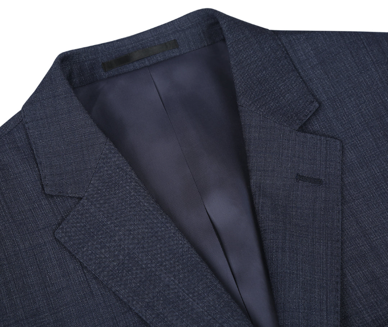 Raphael Navy Textured Notch Lapel Classic Fit Two Button Wool Suit