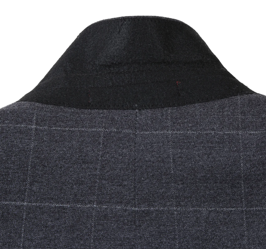 Raphael Mens Gray Windowpane Slim Fit Notch Lapels 2 Buttons Stretch Suit