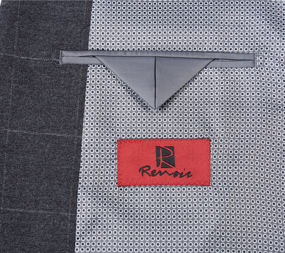 Raphael Mens Gray Windowpane Slim Fit Notch Lapels 2 Buttons Stretch Suit