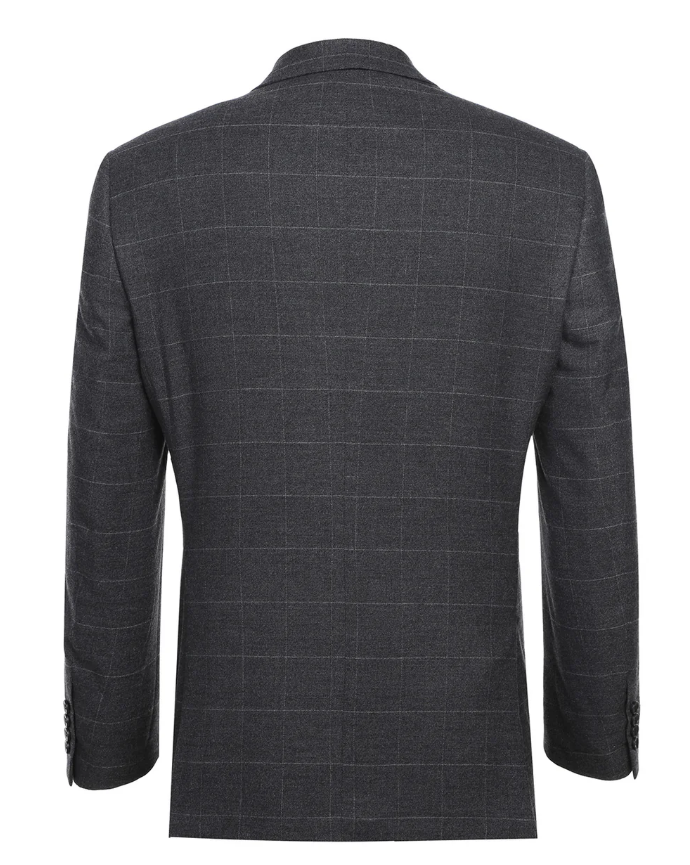 Raphael Mens Gray Windowpane Slim Fit Notch Lapels 2 Buttons Stretch Suit