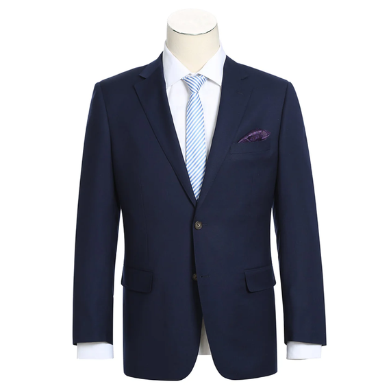 Raphael Navy Blue with Purple Lining Classic Fit Two-Button Notch Lapel Blazer