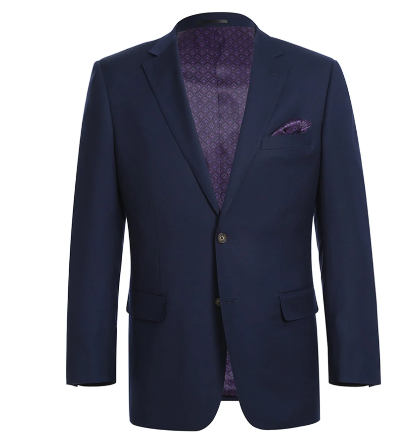 Raphael Navy Blue with Purple Lining Classic Fit Two-Button Notch Lapel Blazer
