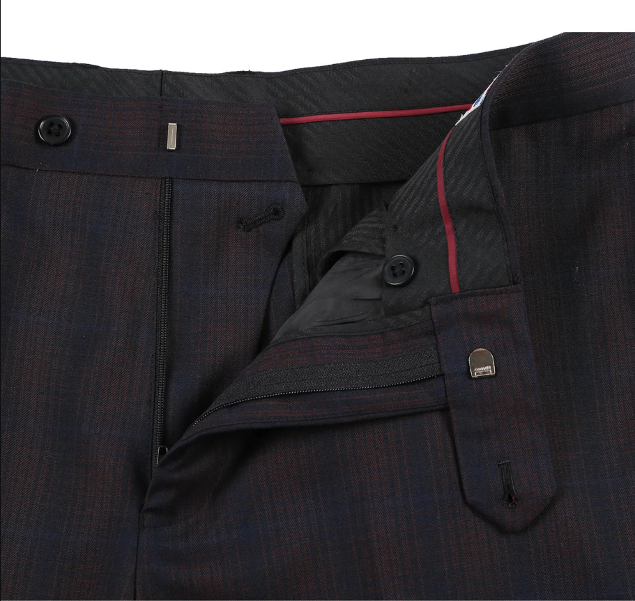 English Laundry Dark Navy With Burgundy Check Slim Fit 2 Button Stretch Suit