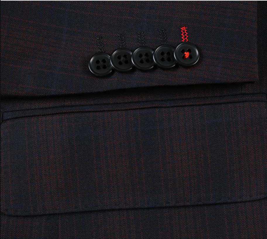 English Laundry Dark Navy With Burgundy Check Slim Fit 2 Button Stretch Suit
