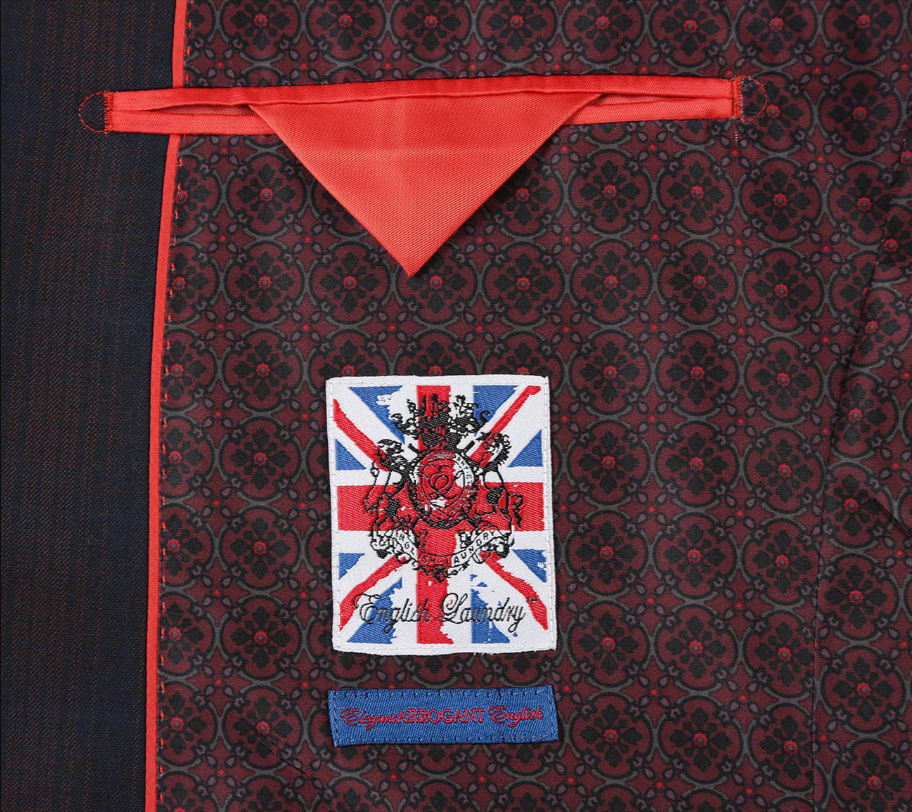 English Laundry Dark Navy With Burgundy Check Slim Fit 2 Button Stretch Suit