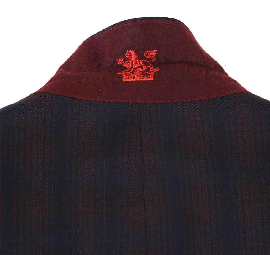English Laundry Dark Navy With Burgundy Check Slim Fit 2 Button Stretch Suit