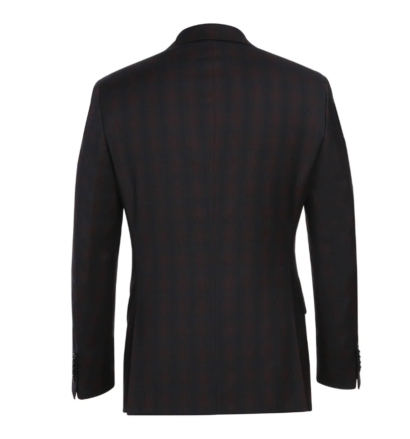 English Laundry Dark Navy With Burgundy Check Slim Fit 2 Button Stretch Suit