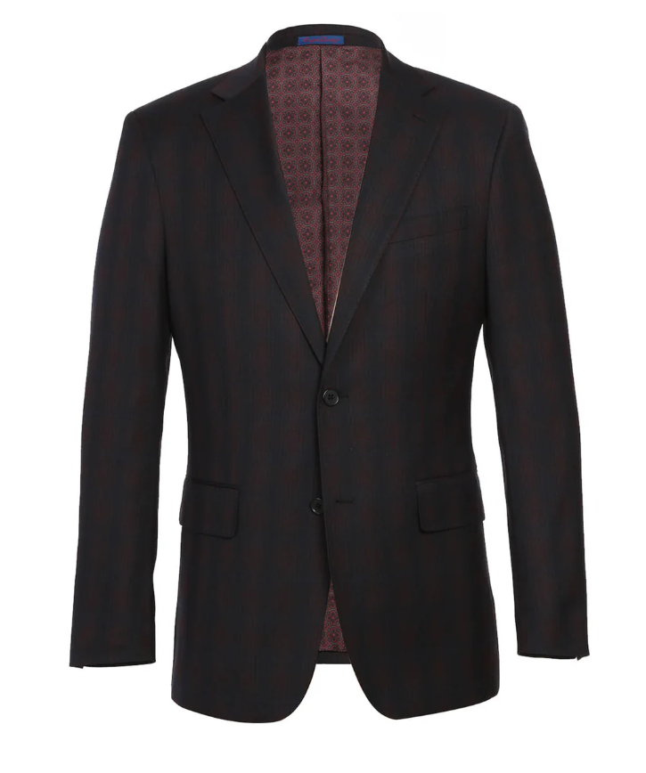 English Laundry Dark Navy With Burgundy Check Slim Fit 2 Button Stretch Suit