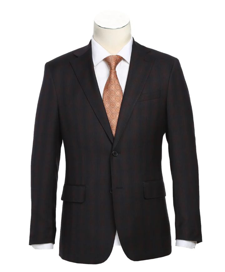 English Laundry Dark Navy With Burgundy Check Slim Fit 2 Button Stretch Suit