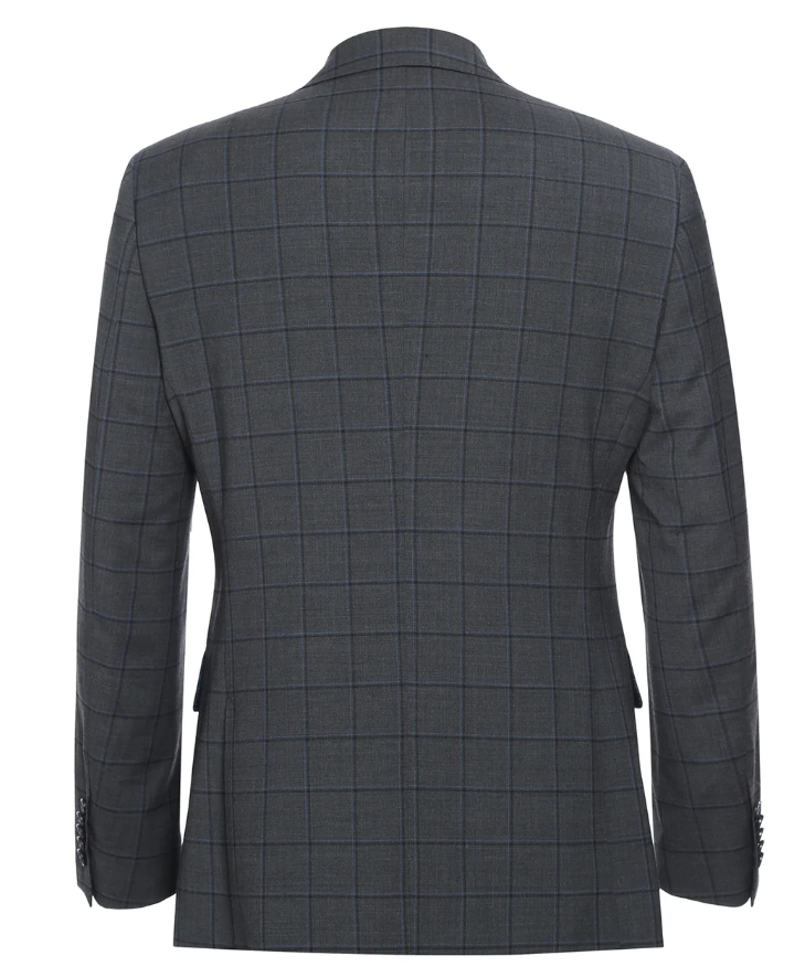 English Laundry Grid Check Charcoal Gray Slim Fit Notch Lapel Wool Stretch 2 Button Suit