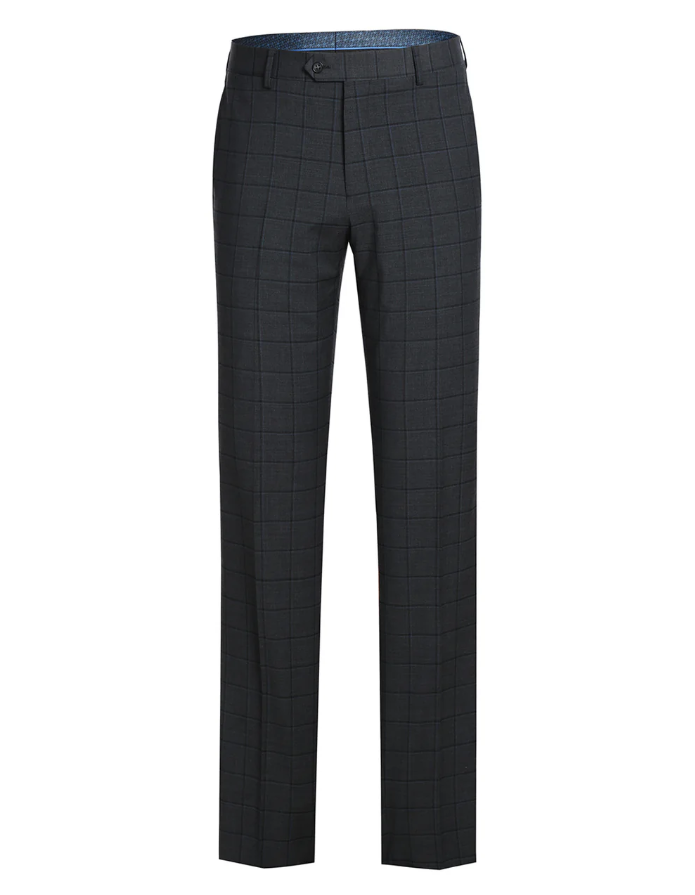 English Laundry Grid Check Charcoal Gray Slim Fit Notch Lapel Wool Stretch 2 Button Suit
