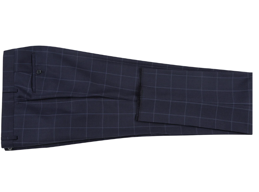 English Laundry Mens Navy Windowpane Slim Fit Notch Lapel 2 Button Wool Suit
