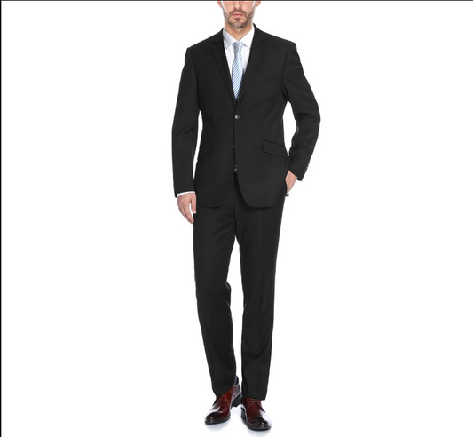 Raphael Solid Black Notch Lapel Slim Fit Stretch Two Button Suit