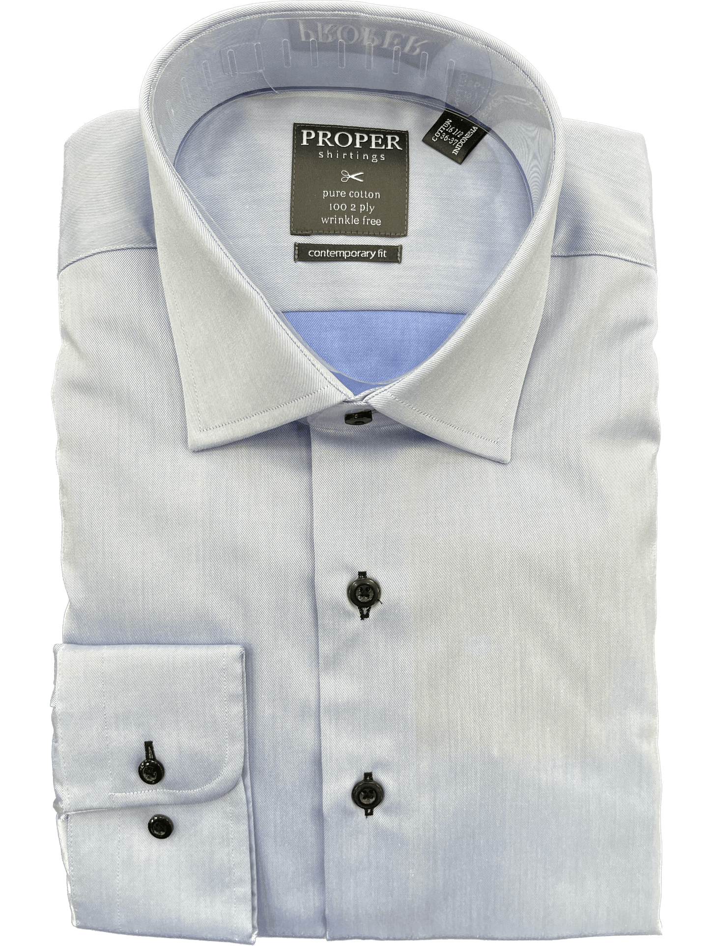Mens Classic Solid Sky Blue With Blue Black buttons Spread Collar Cotton Dress Shirt