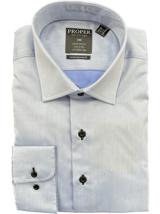 Mens Classic Solid Sky Blue With Blue Black buttons Spread Collar Cotton Dress Shirt