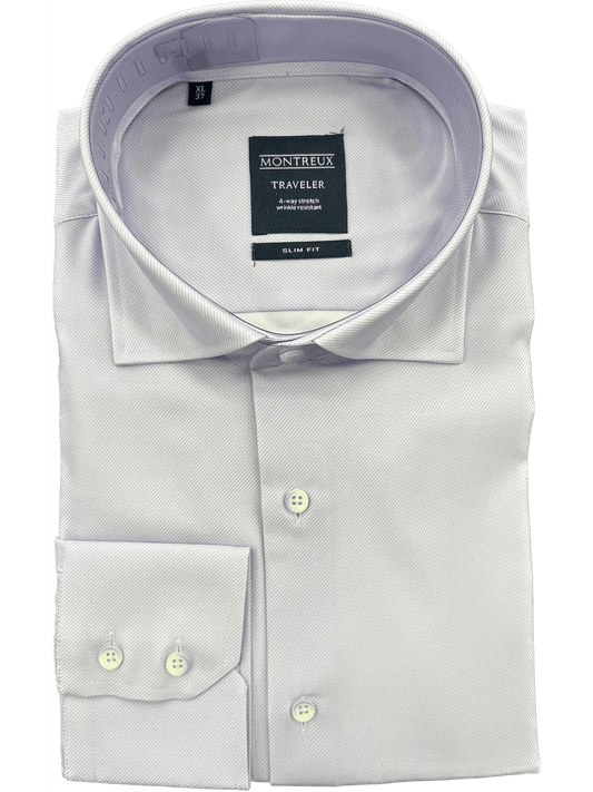 Montreux Mens Contemporary Fit Purple Spread Collar 4-way Stretch Dress Shirt