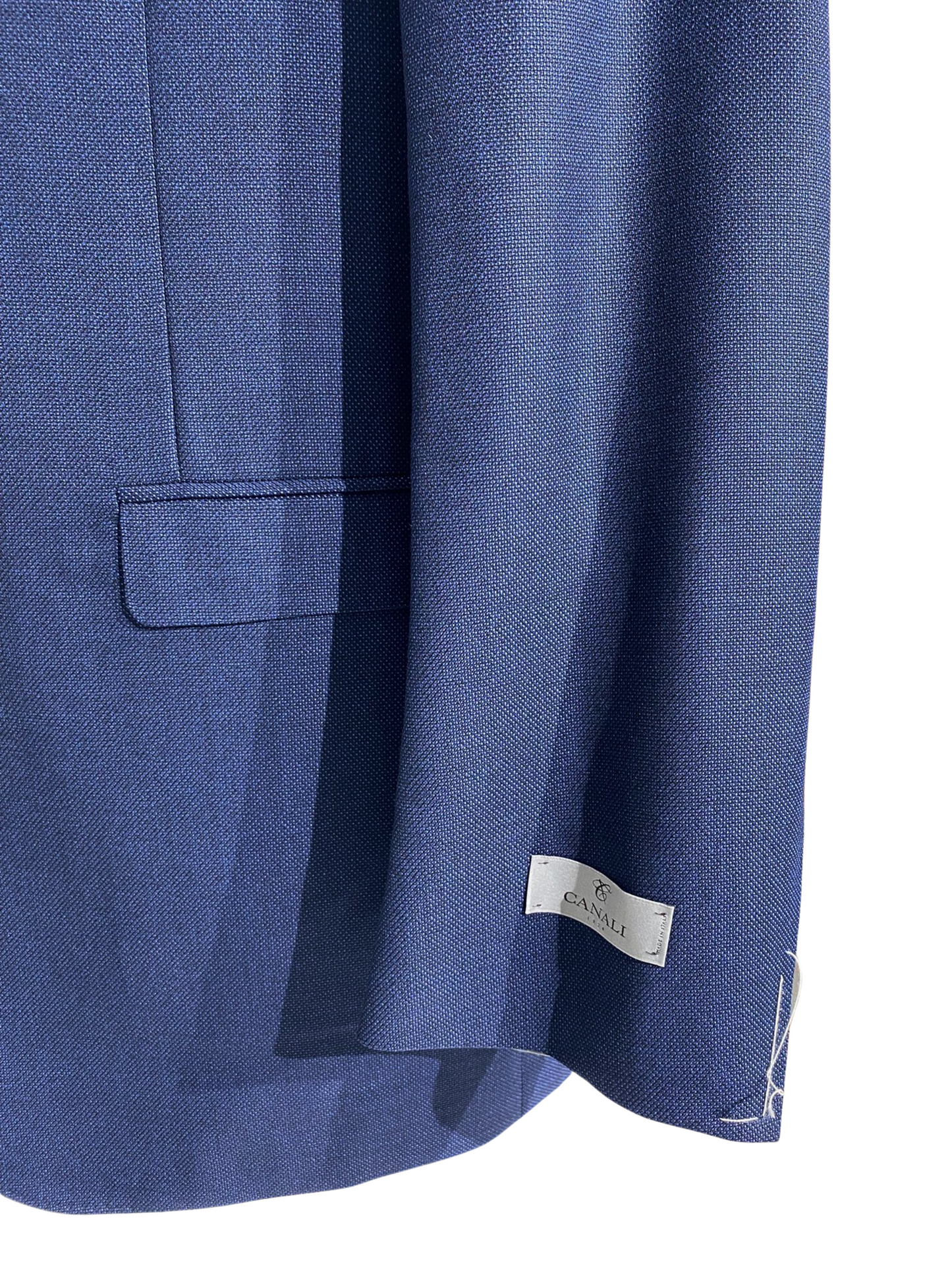 Canali Navy Blue Textured Notch Lapel 100% Wool 2 Button Suit 46L