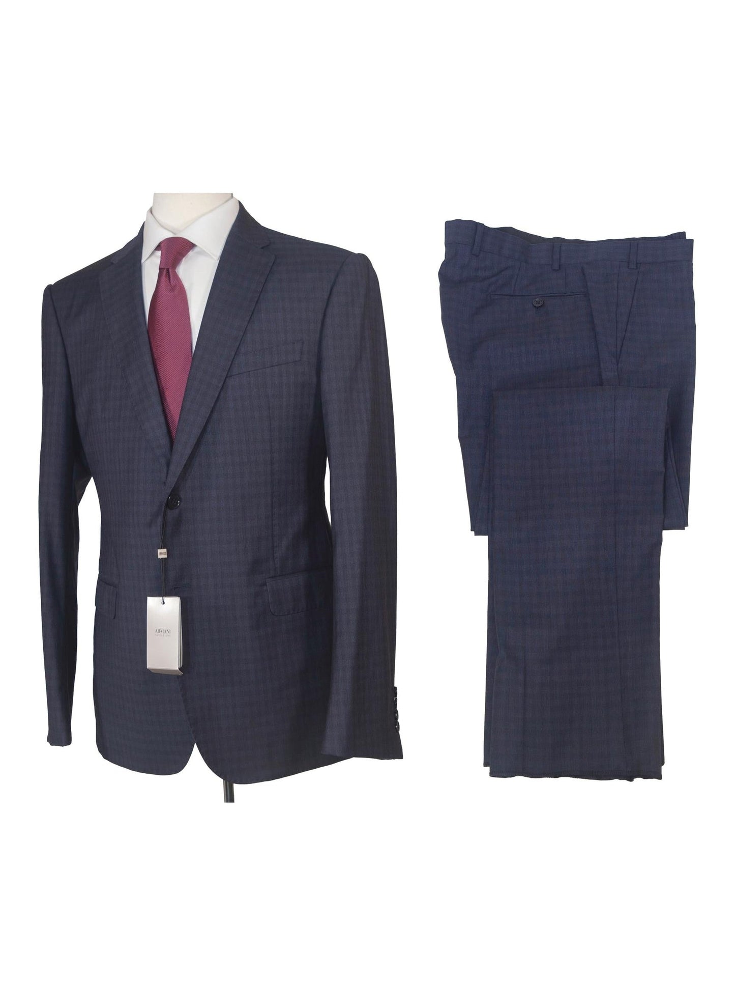 Armani Collezioni M-Line Mens 42R Navy Blue Check 2 Piece Suit