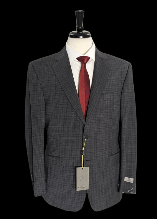 Canali 1934 Men's Gray Fine Check Pattern Classic Fit 100% Wool Suit 40R