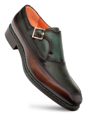 Mezlan Mens Green and Brown Monk Strap Leather Dress Shoes