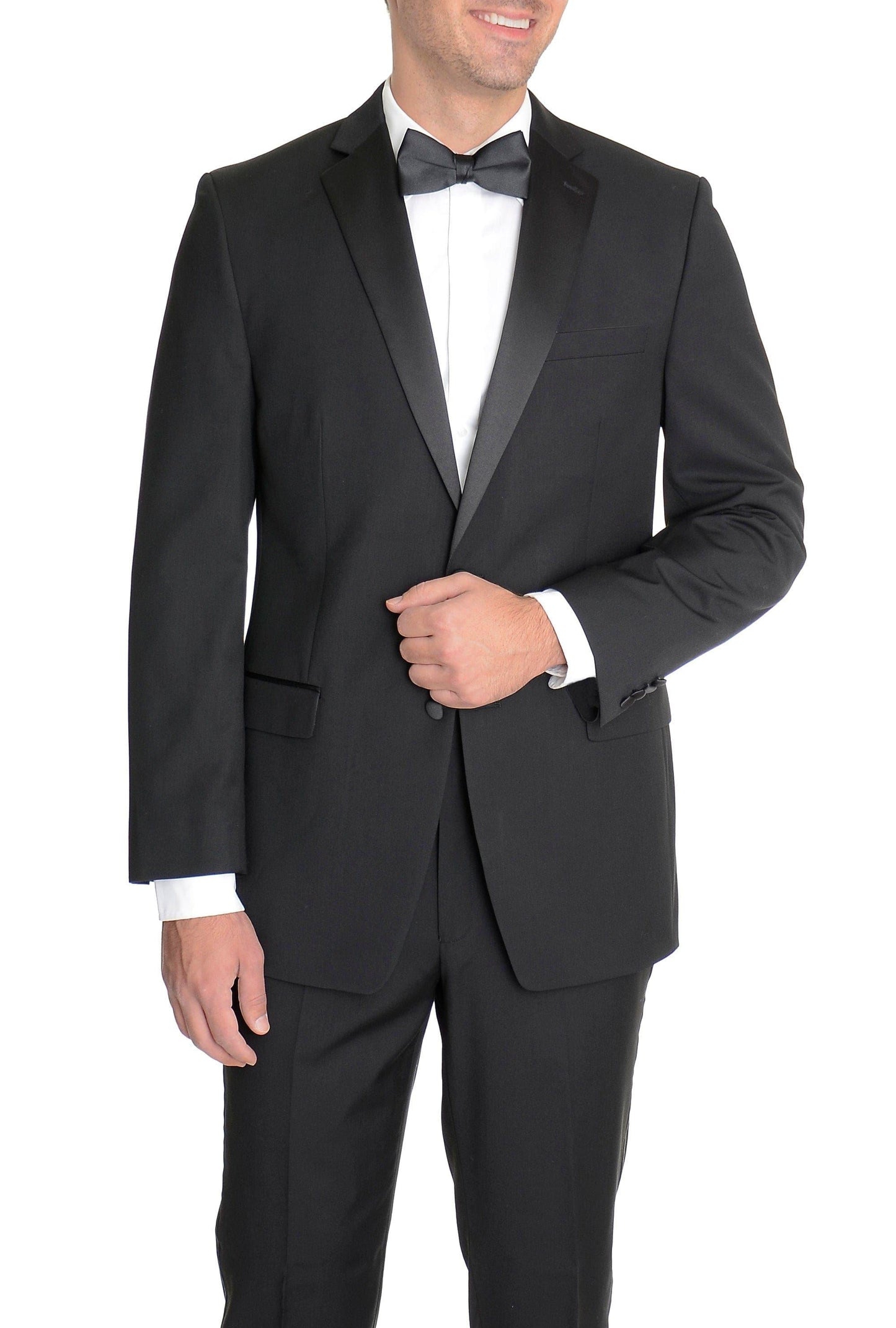 Mens Regular Fit Solid Black Two Button Tuxedo