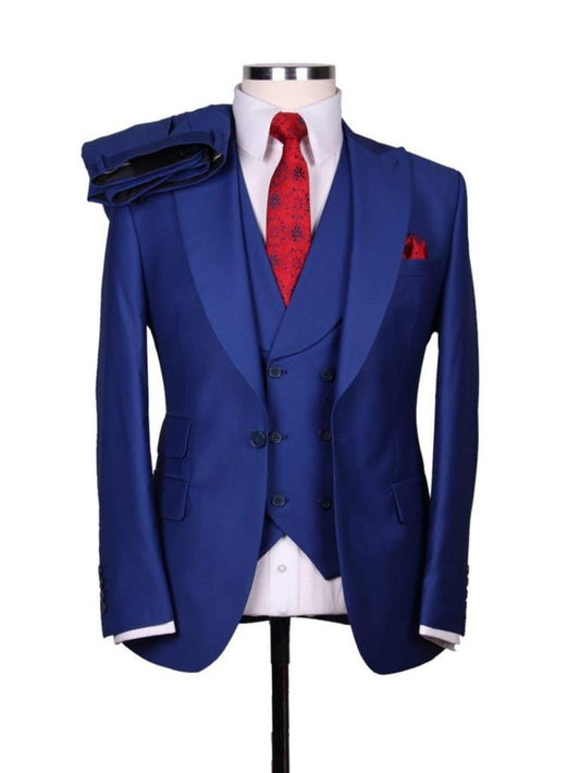 Alberto Nardoni Solid Sapphire Blue 100% Wool 1 Button 3 Piece Regular Fit Suit