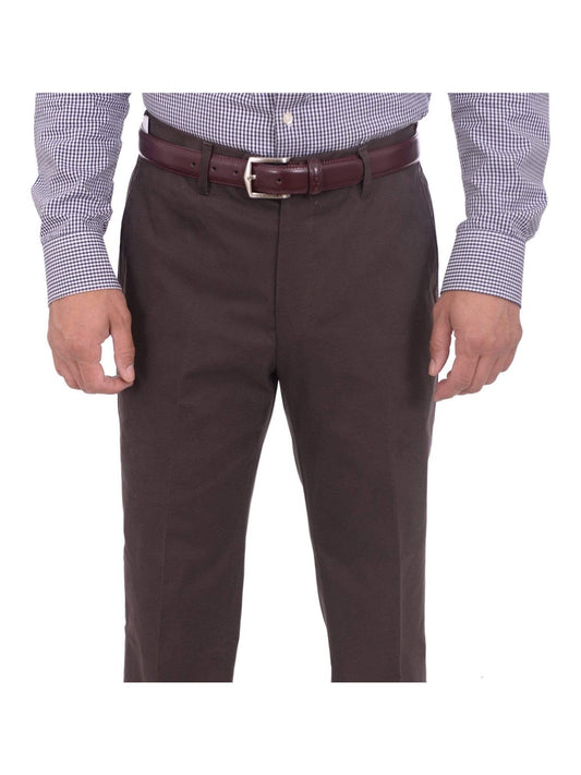 Aldo Valentini Slim Fit Solid Brown Stretch Cotton Casual Pants Made In Italy