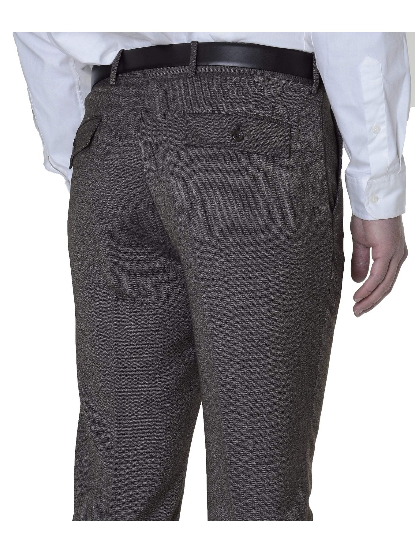 American Rag Mens Slim Fit Brown Herringbone Machine Washable Dress Pants