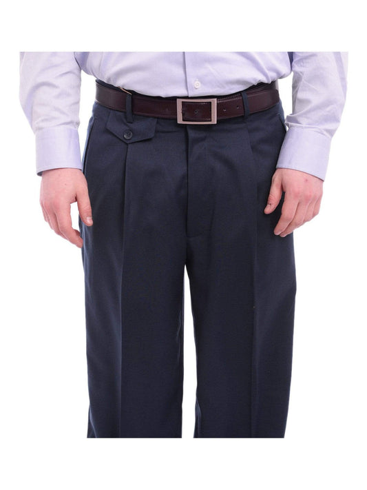 Apollo King Classic Fit Wide Leg Solid Blue-green Pleated Wool Dress Pants