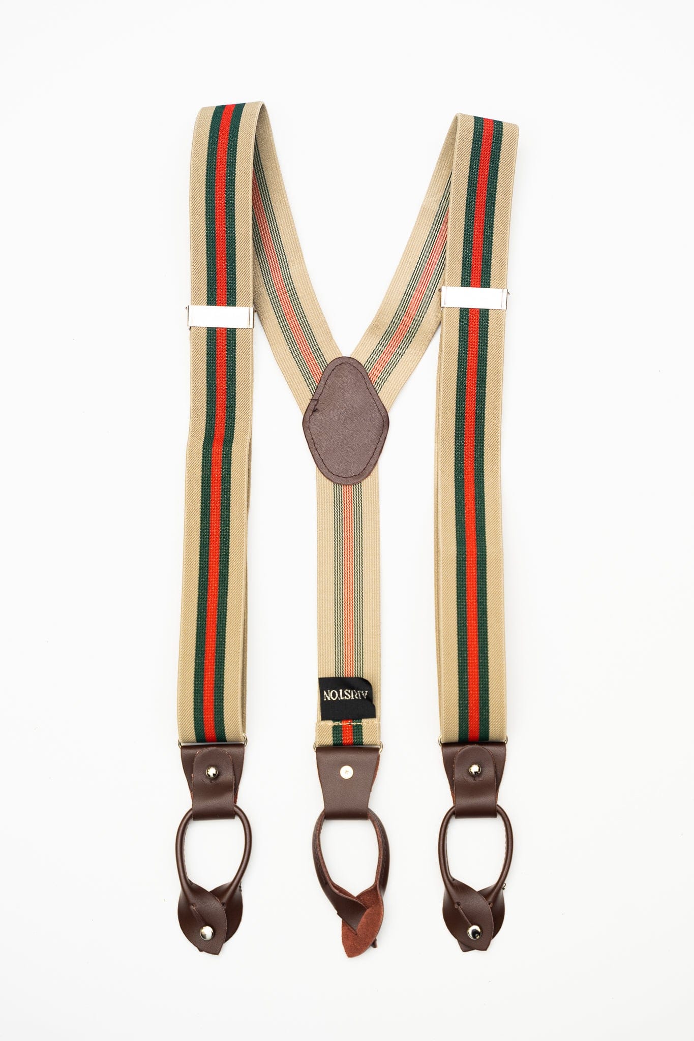 Ariston Suspenders Beige with Green and Red Stripes (Braces)