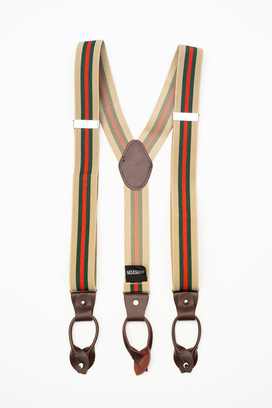 Ariston Suspenders Beige with Green and Red Stripes (Braces)