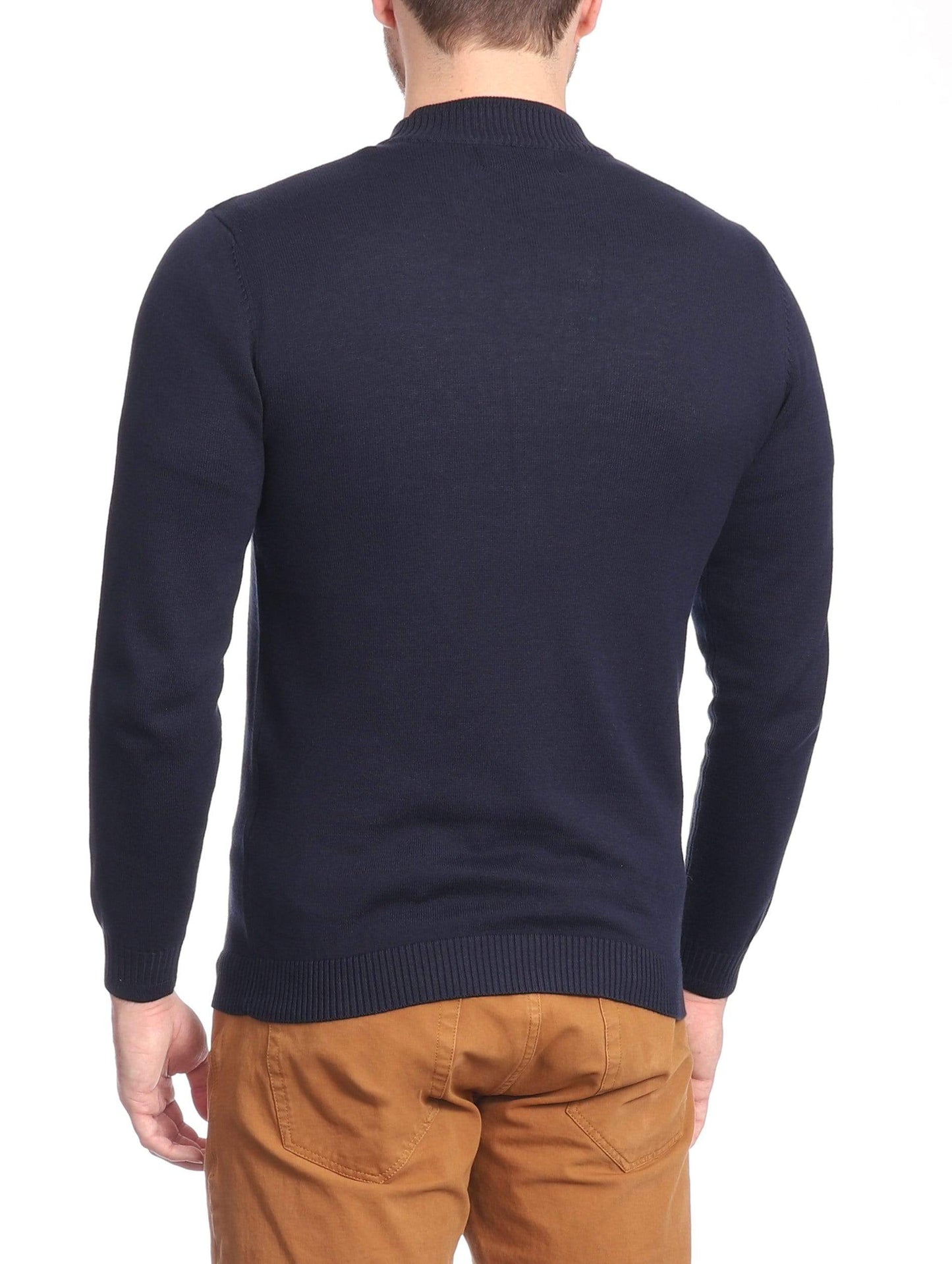 Arthur Black Men's Solid Navy Blue Pullover Cotton Blend Mock Neck Sweater Shirt