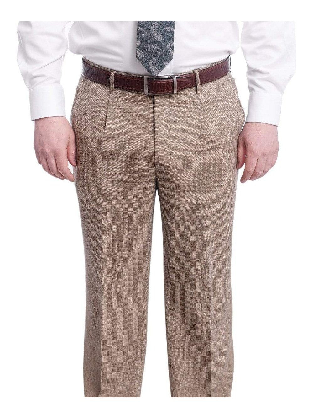 Arthur Black Classic Fit Light Brown Birdseye Single Pleated Wool Dress Pants