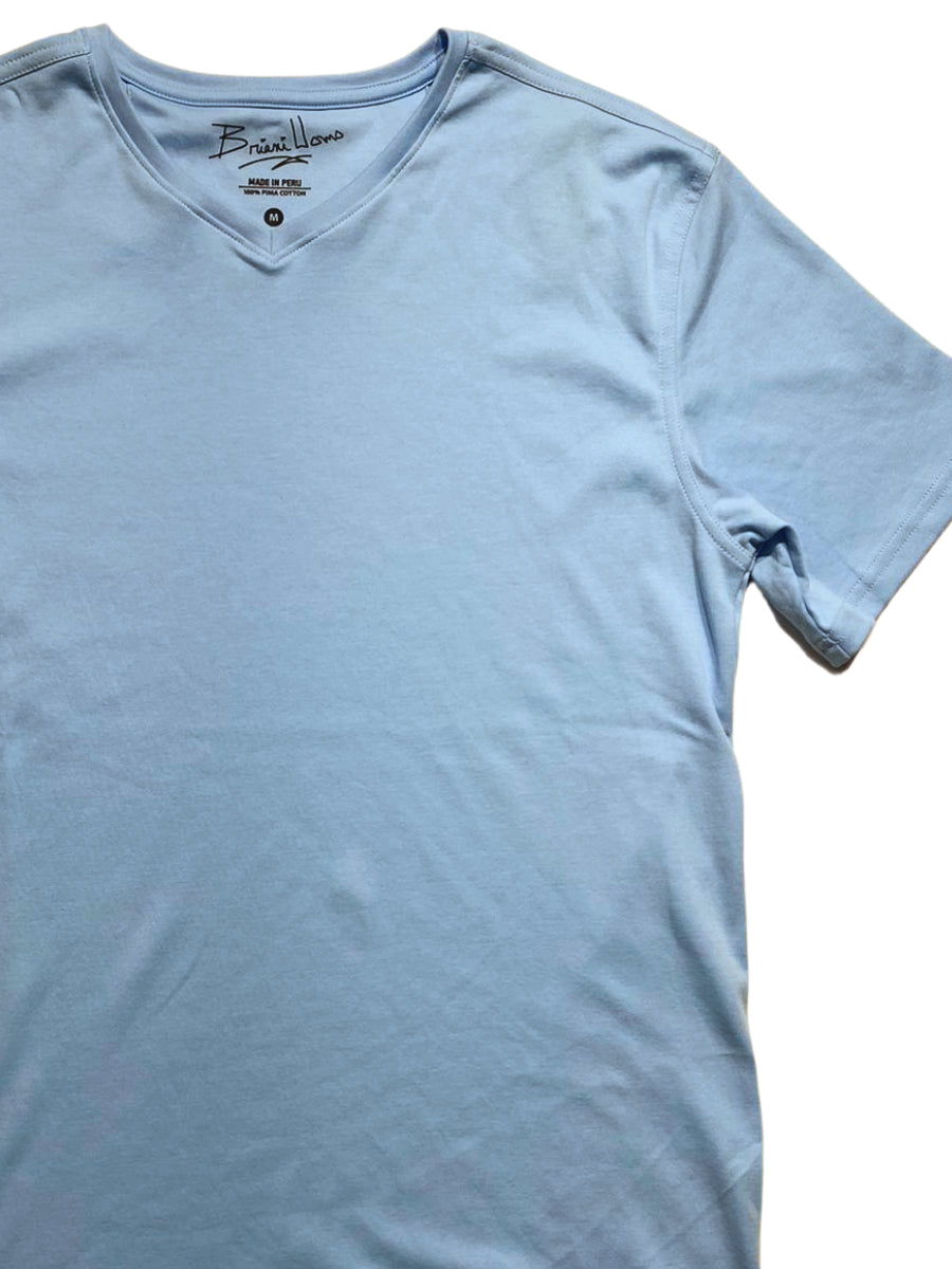 Briani Uomo Men’s Sky Blue Short Sleeve 100% Pima Cotton V-Neck T-Shirt