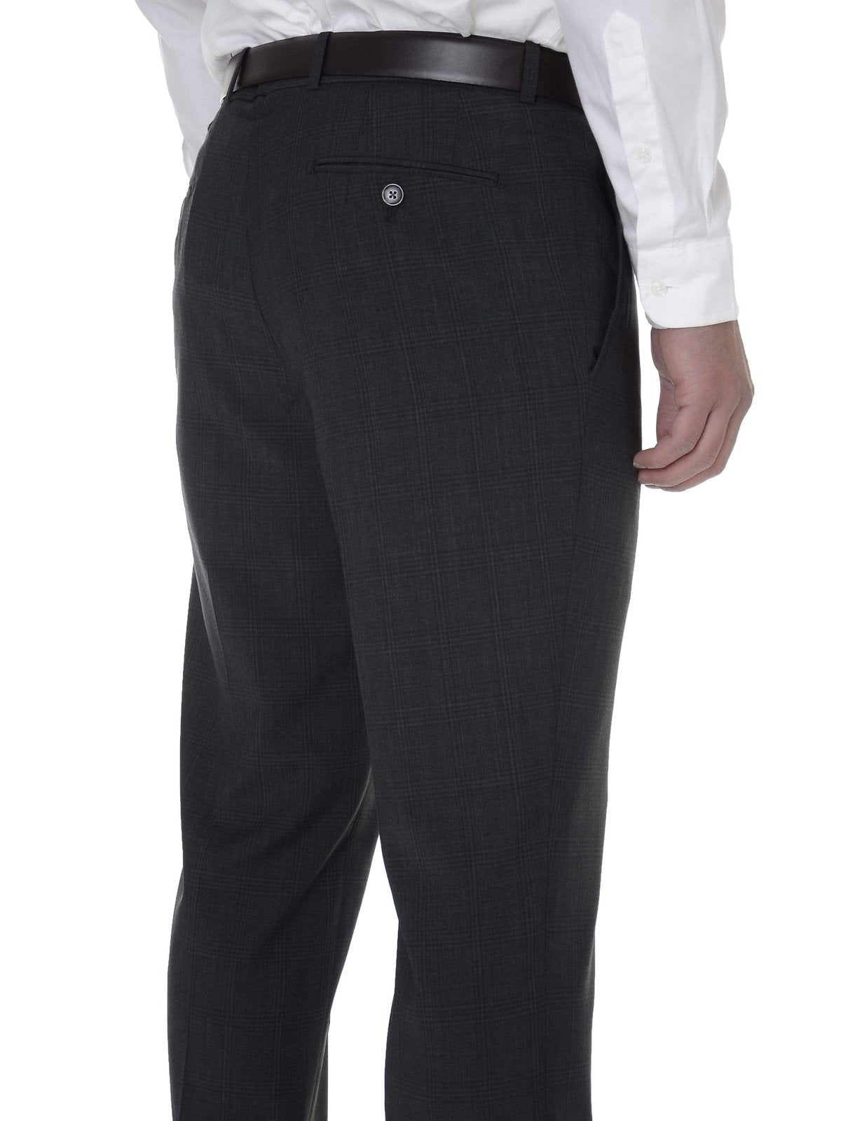 Bar III Mens Slim Fit Charcoal Plaid Flat Front Wool Blend Dress Pants
