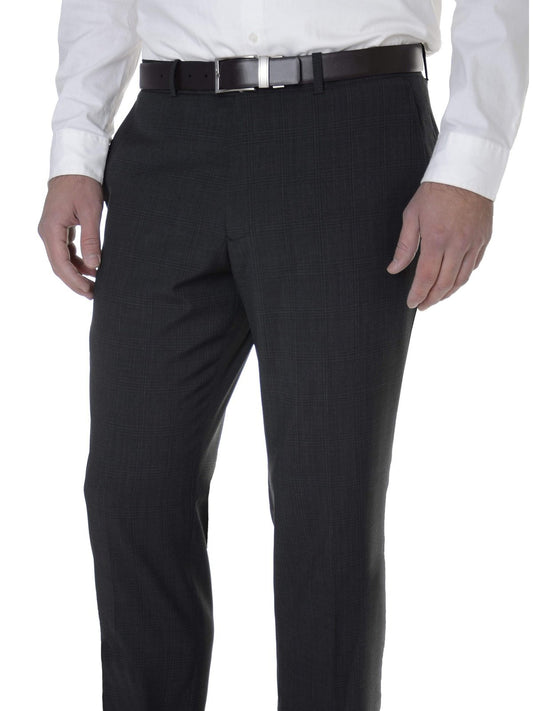 Bar III Mens Slim Fit Charcoal Plaid Flat Front Wool Blend Dress Pants