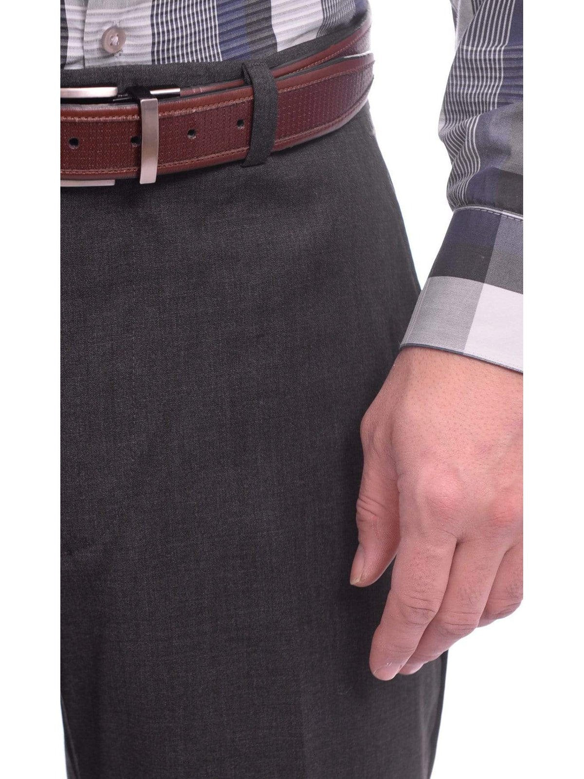 Bcbg Regular Fit Solid Charcoal Gray Flat Front Wool Stretch Dress Pants