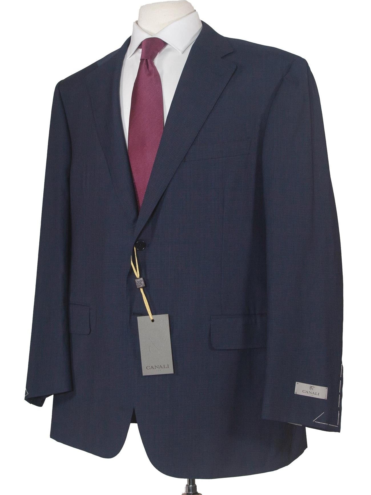 Canali 1934 Mens 48R Drop 7 Navy Blue Check 100% Wool 2 Piece Suit