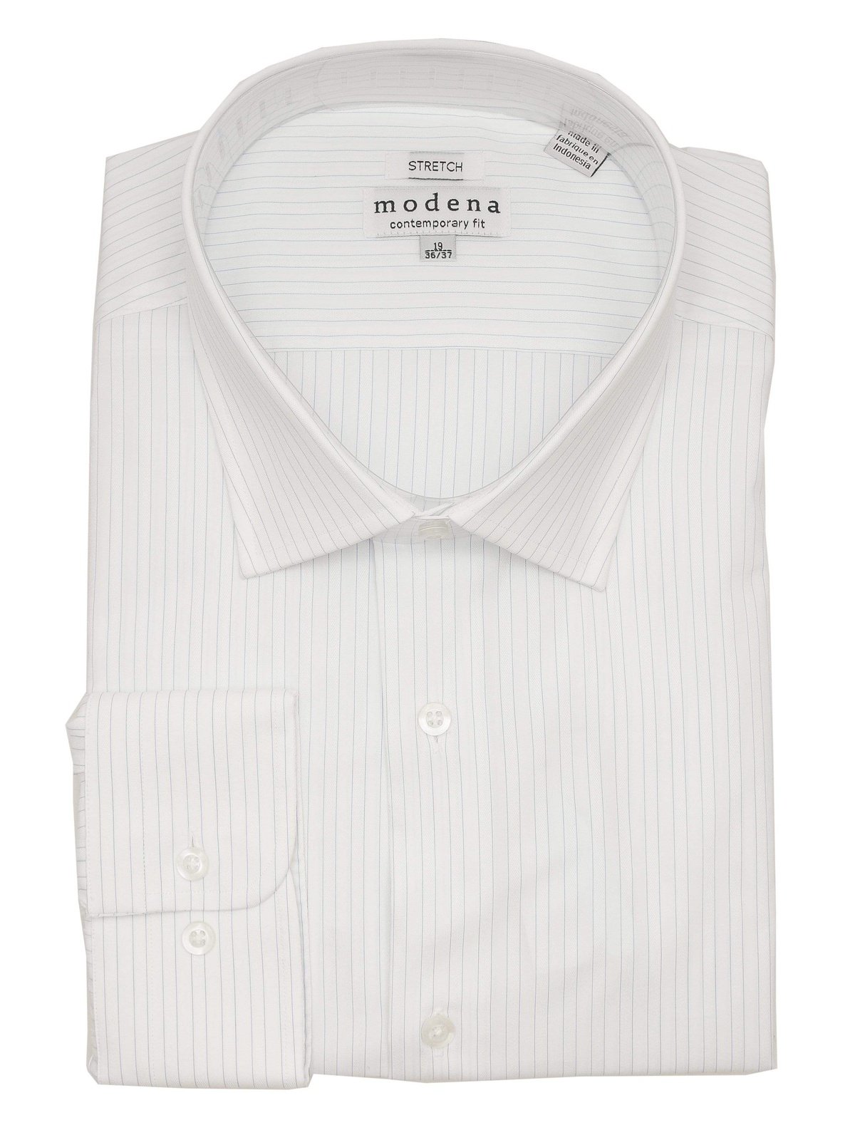 Mens Cotton Blue Striped Contemporary Fit Spread Collar Stretch Dress Shirt