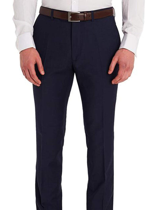 Braveman Slim Fit Solid Navy Blue Flat Front Washable Dress Pants