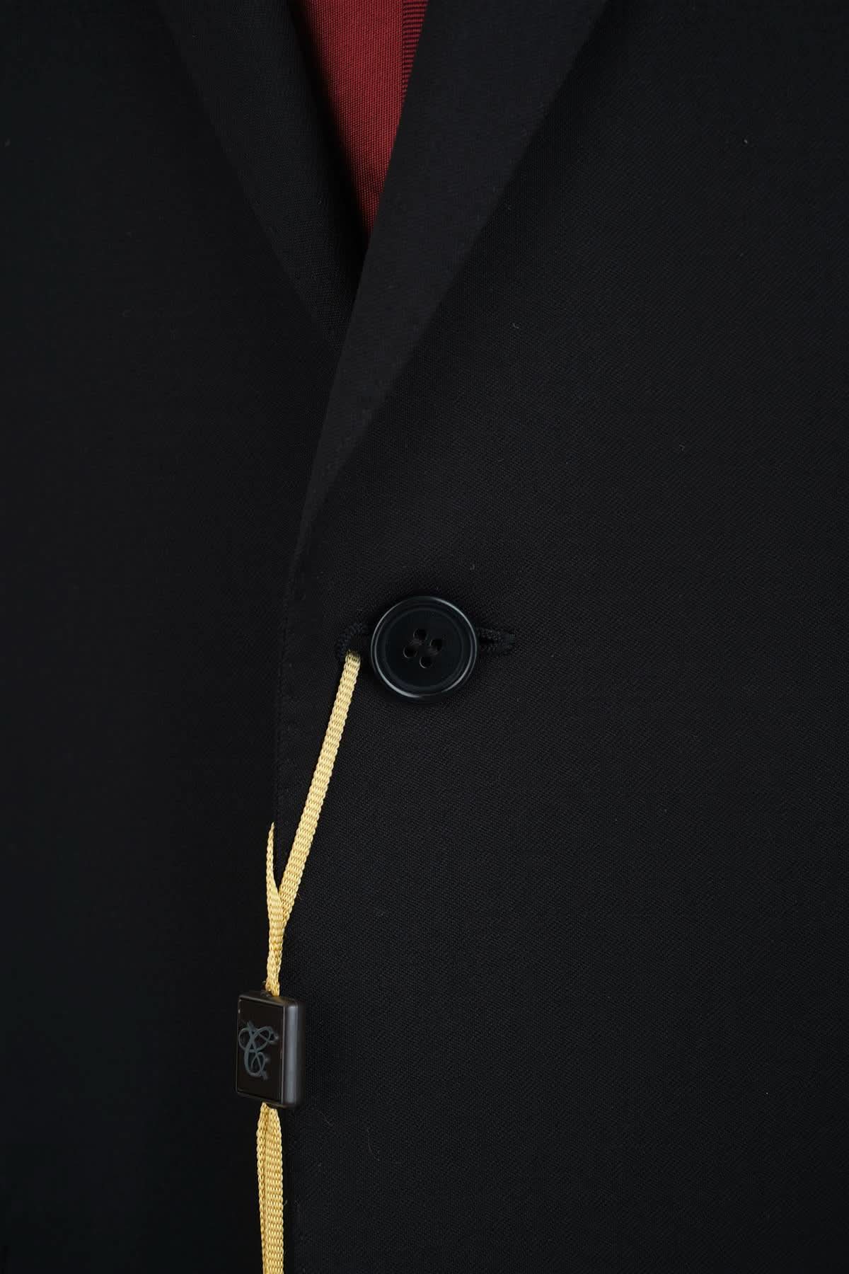 Canali Solid Black 100% Wool 2 Button Suit 46L