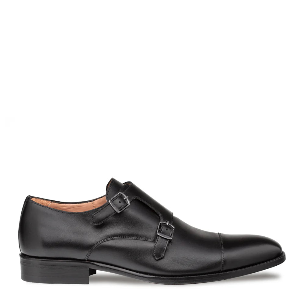 Mezlan Mens Black Cap Toe Double Monk Strap Leather Dress Shoes