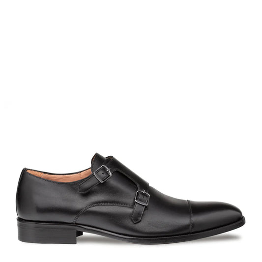 Mezlan Mens Black Cap Toe Double Monk Strap Leather Dress Shoes