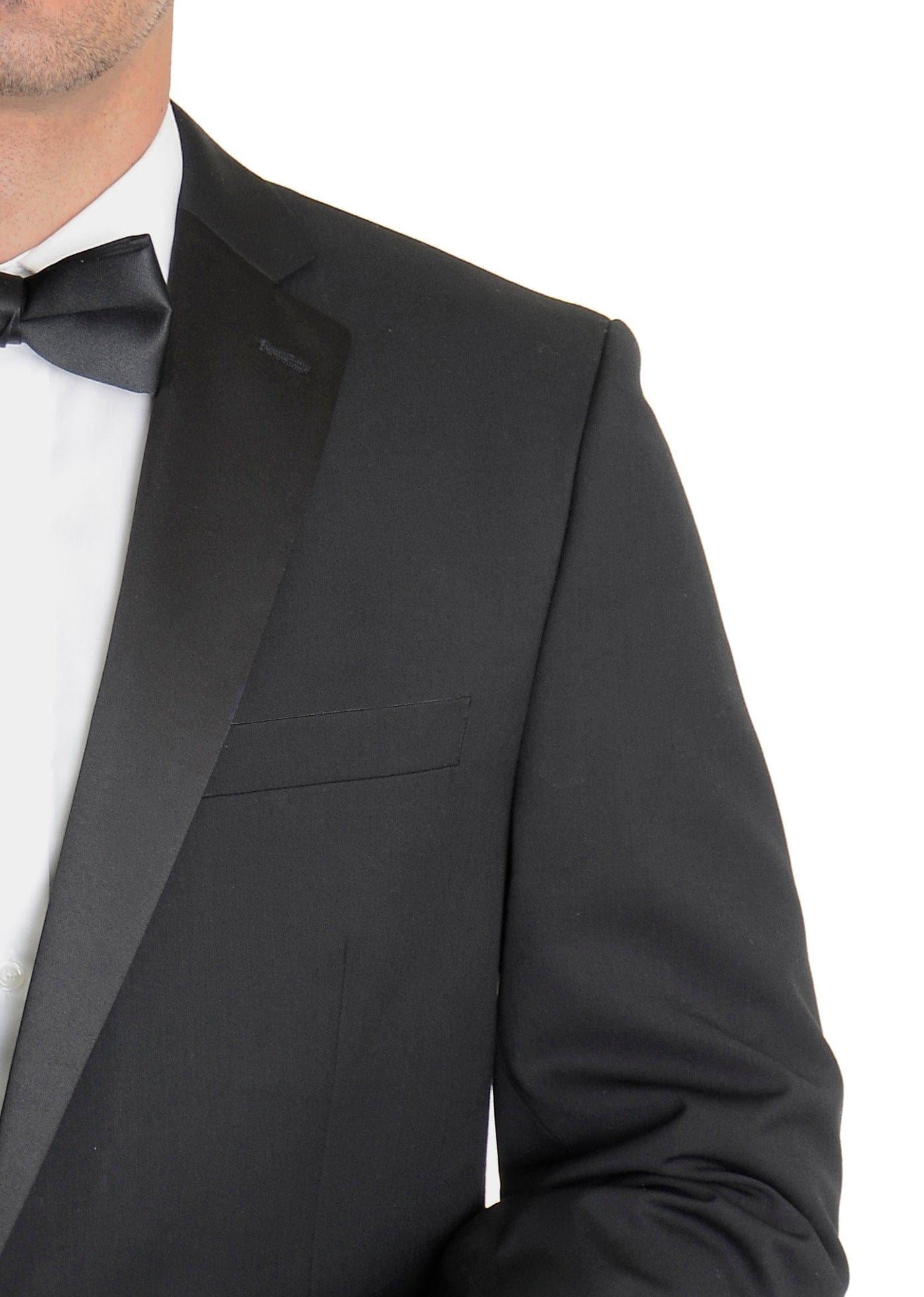 Mens Regular Fit Solid Black Two Button Tuxedo