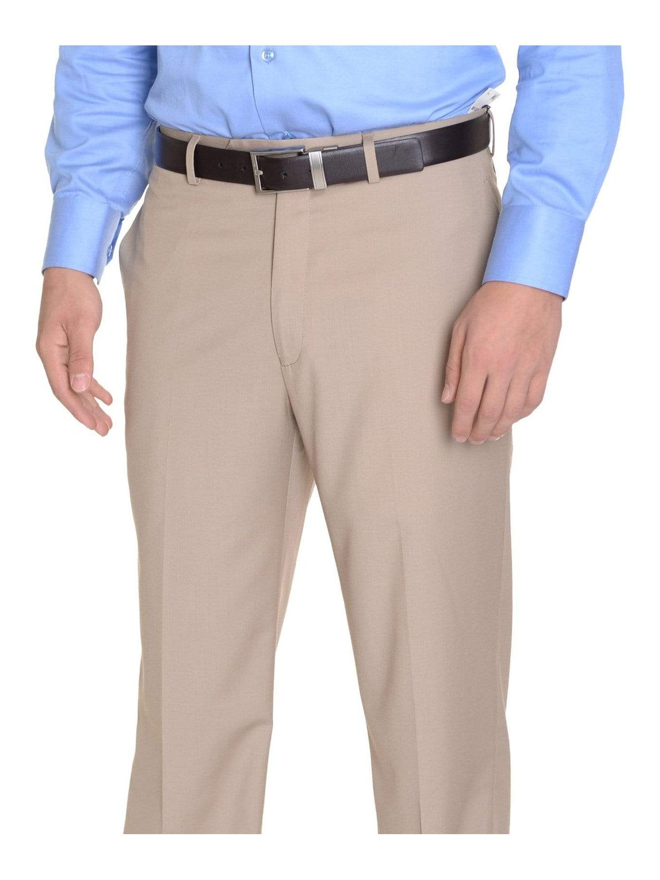 Calvin Klein Mens Regular Fit Solid Taupe Tan Flat Front Dress Pants