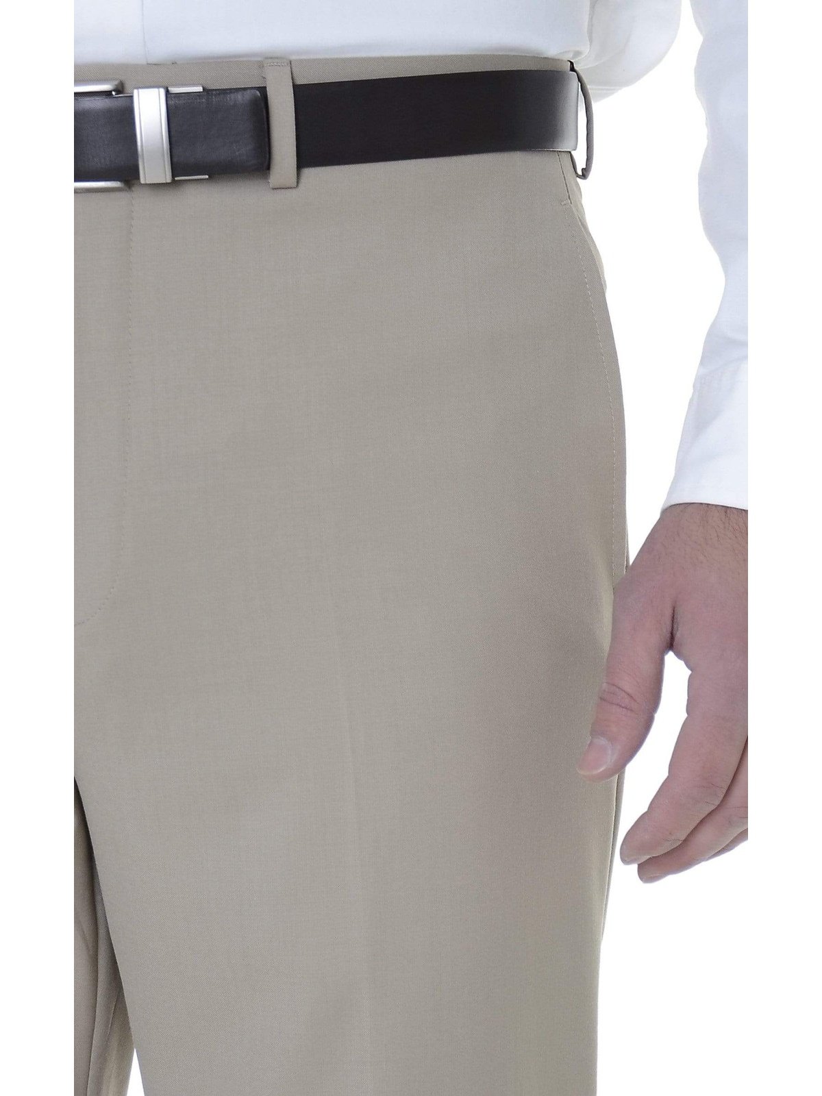 Calvin Klein Mens Regular Fit Solid Taupe Tan Flat Front Dress Pants