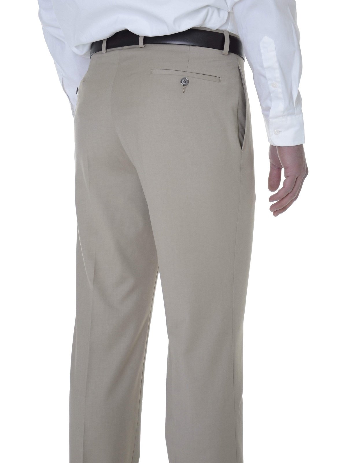 Calvin Klein Mens Regular Fit Solid Taupe Tan Flat Front Dress Pants
