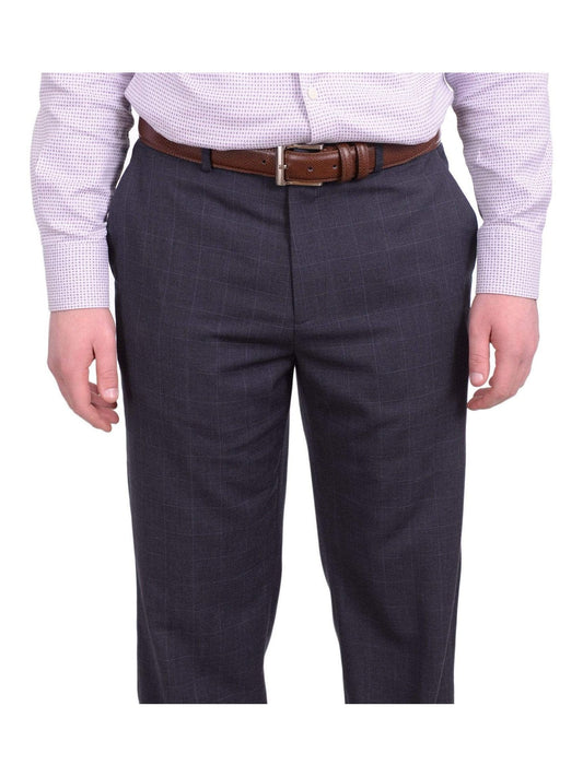 Calvin Klein Straight Fit Blue With Gray Windowpane Overcheck Dress Pants